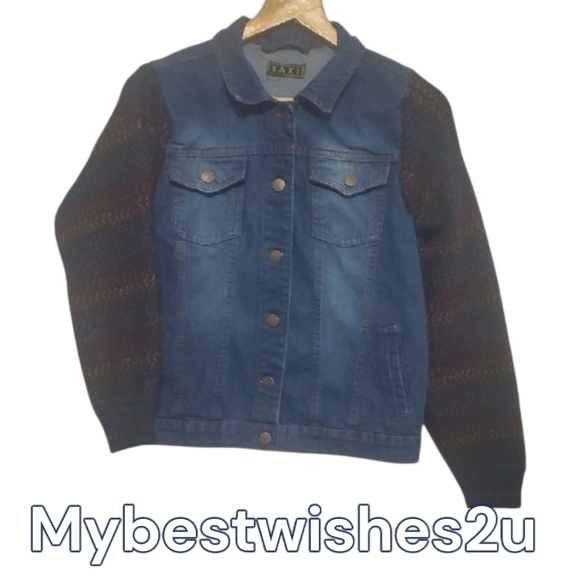 Taxi Jacket Denim Fabric Sleeves Womens Size XL ? X-large ? No Size Tag 20" Ptp - Picture 2 of 16